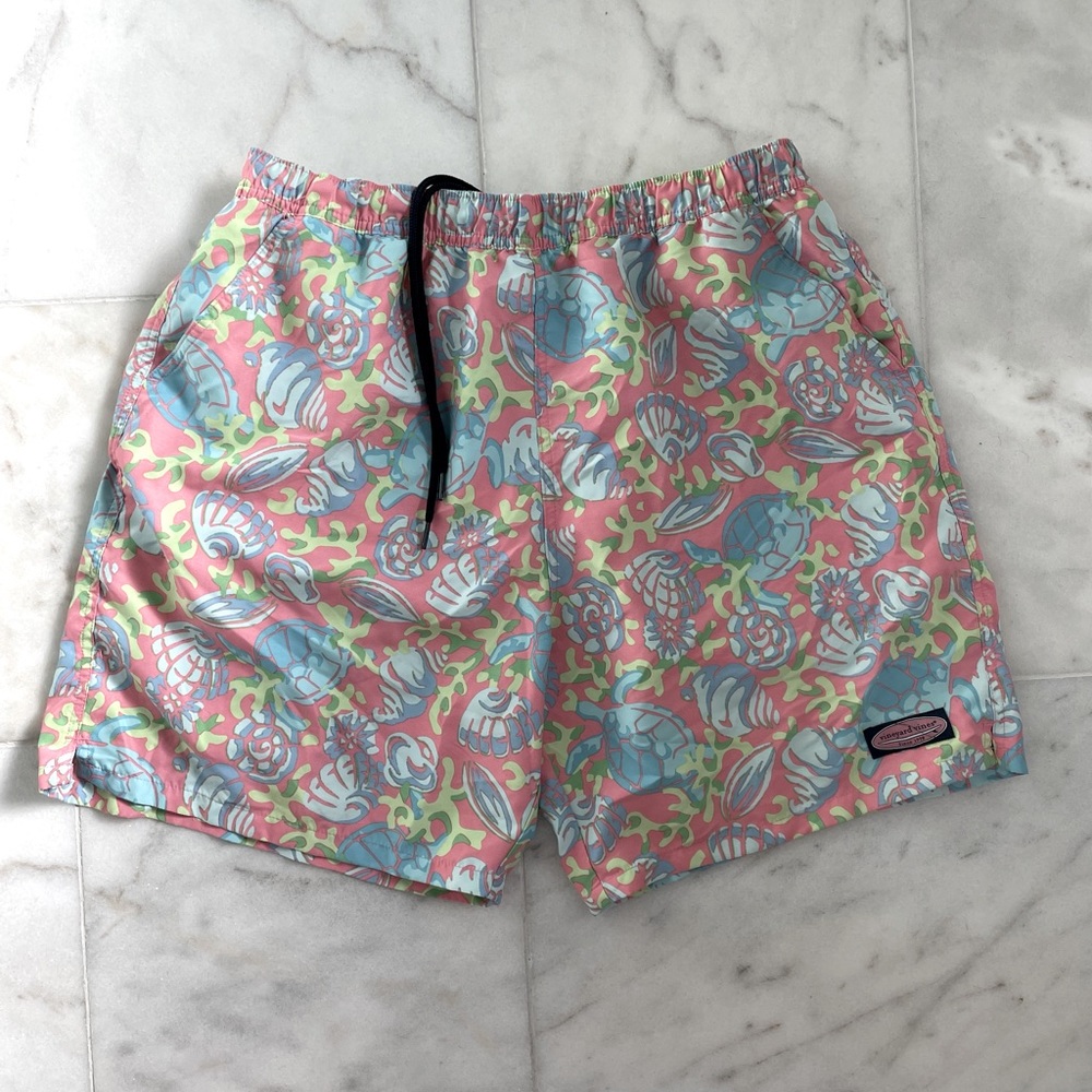 Vineyard Vines Swim Trunks - Coral and Aqua Design